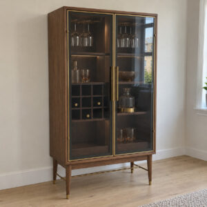 Vesper Walnut Veneer and Smoked Glass Cabinet